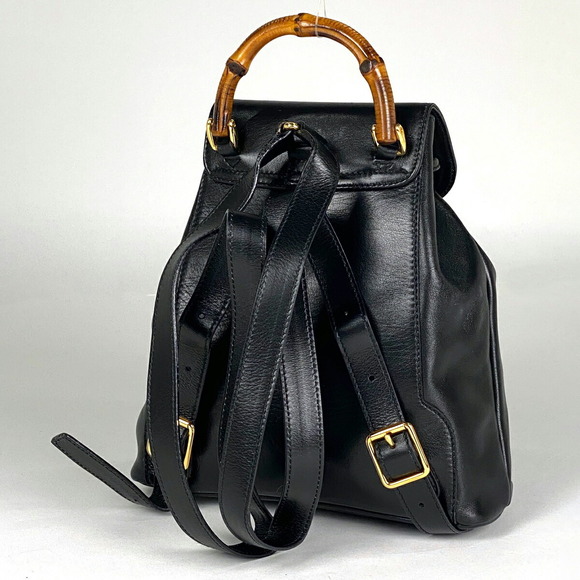 GUCCI Bamboo Mini Rucksack Backpack Daypack Backpack Leather Black - Picture 2 of 7